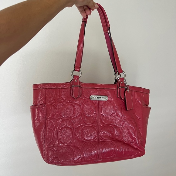 Coach Embossed Leather Gallery Tote Dark Rose Pink - Picture 1 of 5